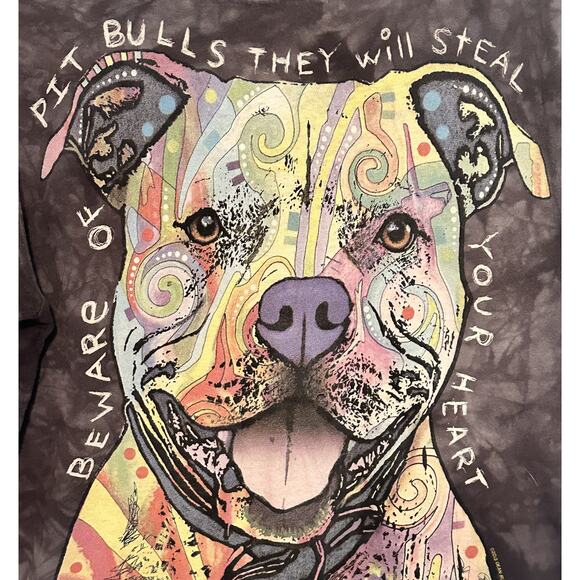 The Mountain Beware of Pit Bulls Graphic Tee Mens Medium Gray Dog T-Shirt - Picture 3 of 7